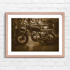 Custom Vintage Motorcycle in Workshop Sepia Framed Wall Art Print Large Picture