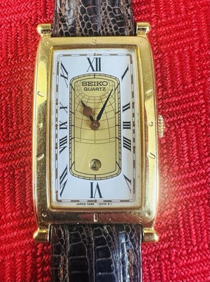 Vtg Seiko Quartz 7N89-5009 Age of Discovery Watch Gold Case Roman
