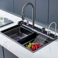 StainlessSteel Kitchen Waterfall Sink DigitalDisplay Large SingleSink Dish Basin