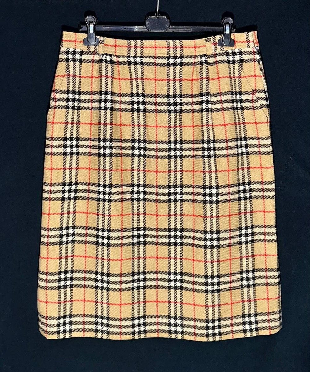 Burberrys' Skirt Plaid Wool Classic Vintage straight pencil beige