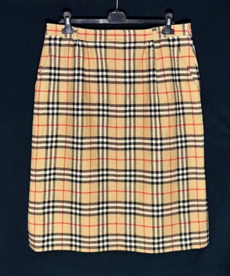 Burberrys' Skirt Plaid Wool Classic Vintage straight pencil beige