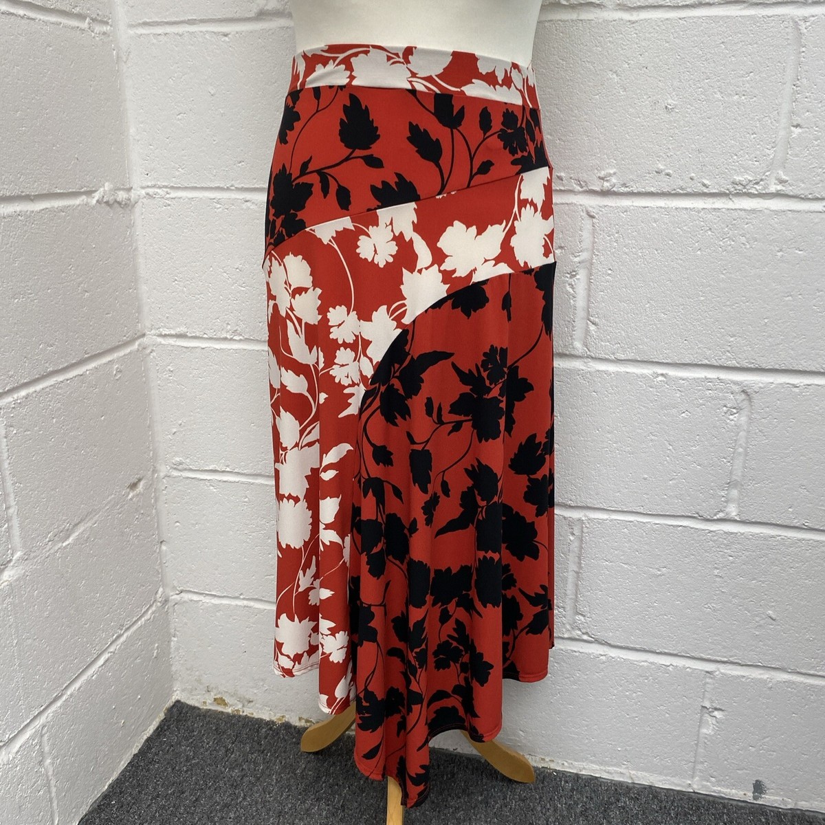 Monsoon Red Floral Print Elasticated Dip Hem Midi 12
