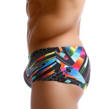 Men's Swimming Shorts Swimwear Swim Briefs Color Lines Geometric Irregular Print