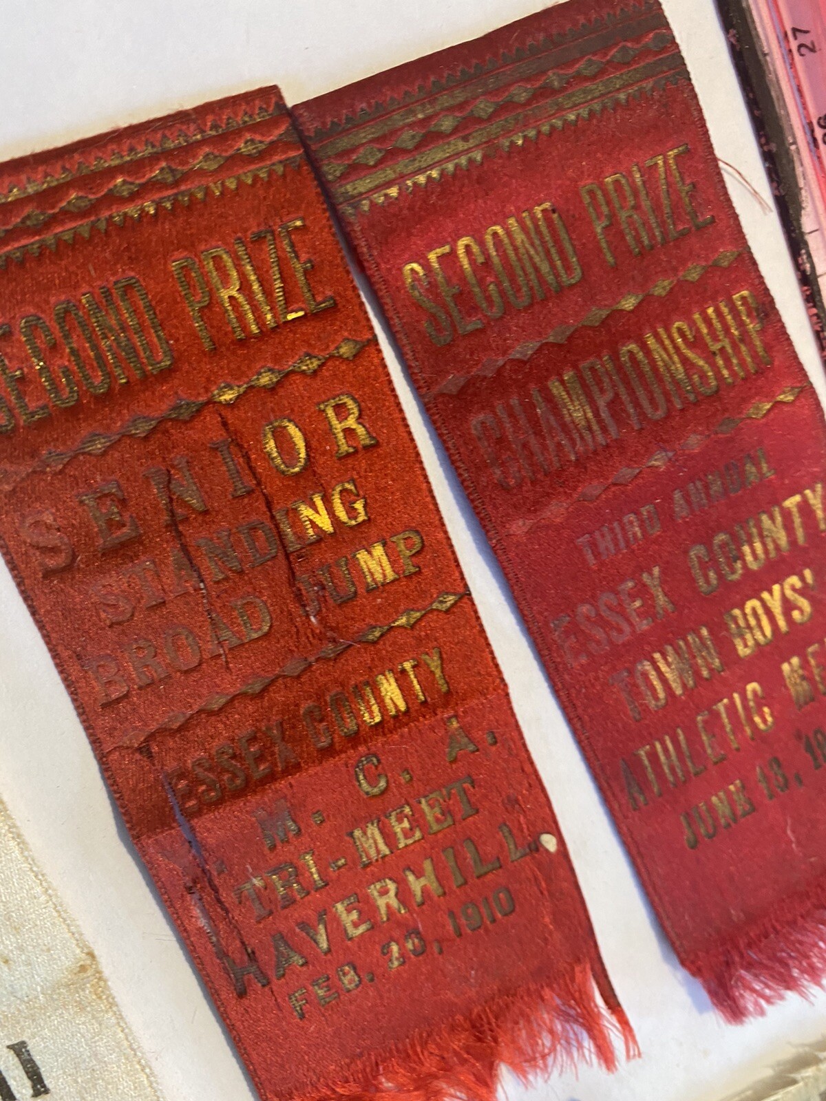 LOT OF 6 RIBBONS PINBACKS 1908 - 1913 ESSEX COUNTY YMCA HAVERHILL MASSACHUSETTS