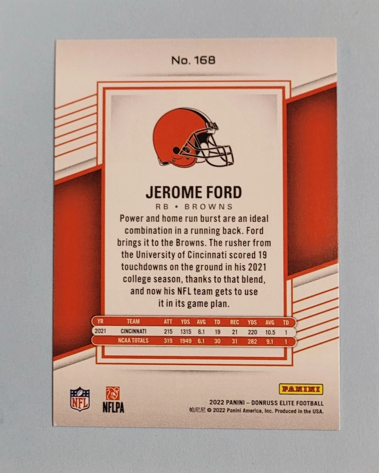 Jerome Ford 2022 Elite Rookie Card RC Cleveland Browns 67/999 C23 - Image 2 of 2