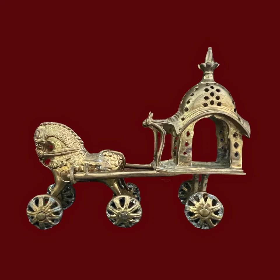 19 世纪黄铜印度寺庙战车马玩具 — 第 2/4 张图片
