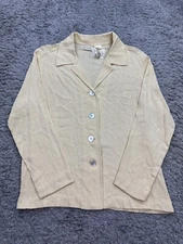 Susan Bristol Top Women Petite Beige Soft Wear Beachy Lagenlook Button Up Shirt