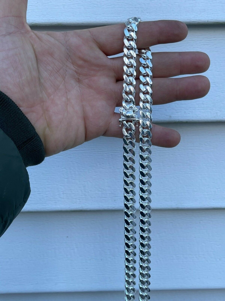 Men's Miami Cuban Link Chain Real 925 Sterling Silver Box Men's Miami Cuban Link Chain Real 925 Sterling Silver Box
