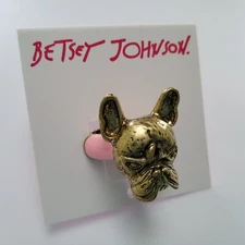 Betsey Johnson French Frenchie Bulldog Ring Adjustable Stretch Band
