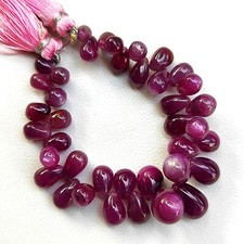 Natural Ruby Gemstone 7x5 to 11x8 mm Size Smooth Teardrop Shape Beads 5" Strand