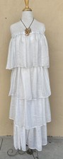 Vtg Handmade Ivory Tiered Ruffled Maxi Dress Sz M Boho Resort Strapless Cottage