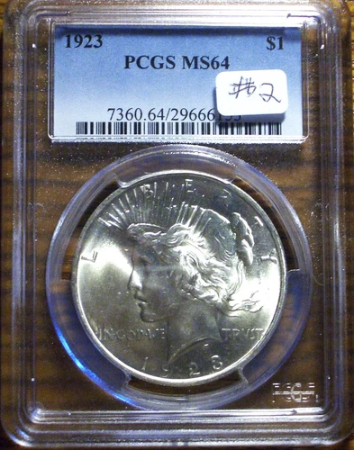 BRILLIANT 1923 $1 MS64 PEACE DOLLAR - PCGS #2