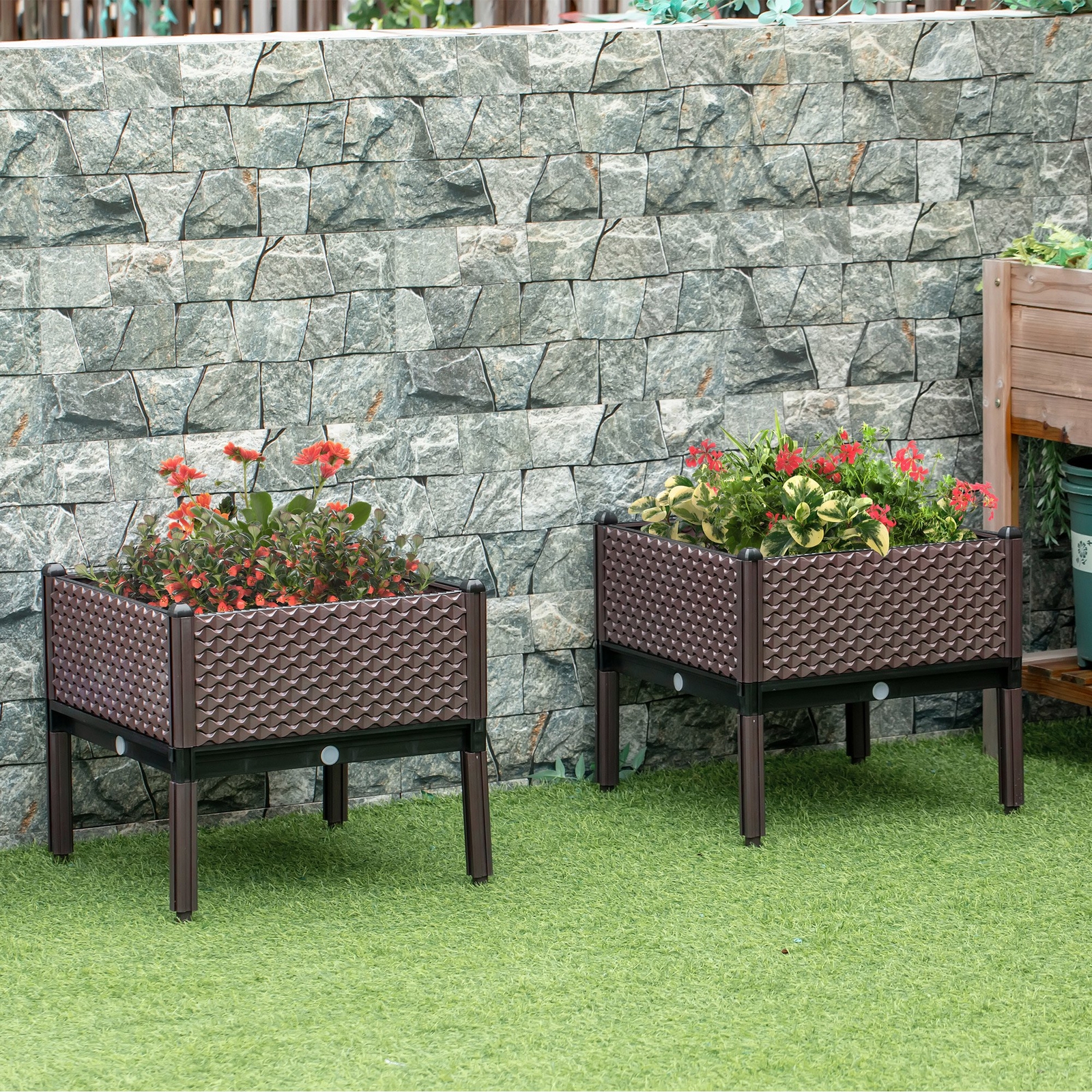 Outsunny Set of 2 Raised Garden Bed Elevated Planter Box for Flower, Vegetables