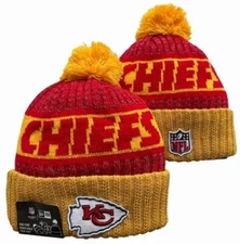 Kansas City Chiefs Beanie Hat Cap Red Gold New Era Pom Mahomes Kelce Super Bowl
