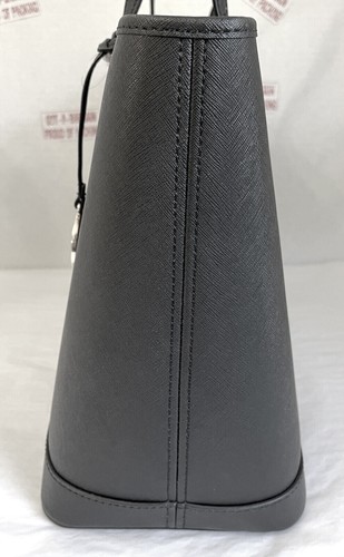 MICHAEL KORS JET SET TRAVEL LARGE BLACK SILVER LEATHER TZ SHOULDER TOTE BAG - Picture 5 of 12