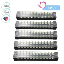 5pcs Dual Row 12 Positions Screw Terminal Electric Barrier Strip Block 600V 15A
