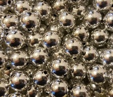 100 pcs Metallic Silver Loose Artificial Plastic Pearls 14mm Round Craft Beads