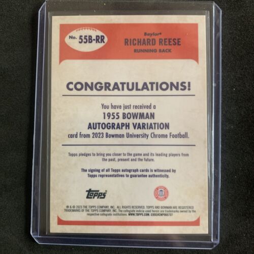 2023 Bowman Chrome University Richard Reese 1955 Bowman On Card Auto /99 - Picture 2 of 2