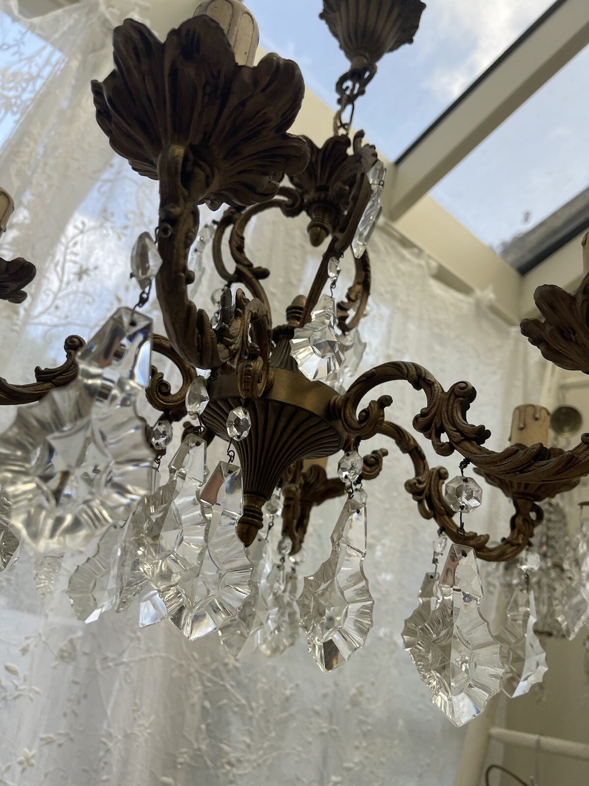 Vintage French Chandelier, Crystal Chandelier, Brass And Cut Glass