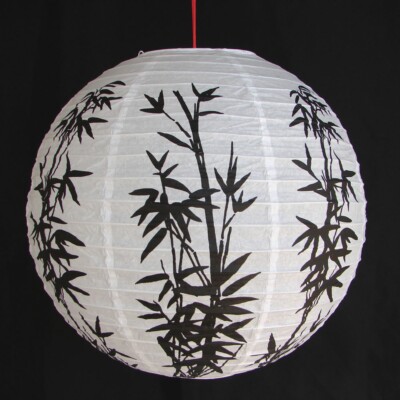 2 Pcs of 16'' Chinese White Paper Lanterns with Bamboo Pictures