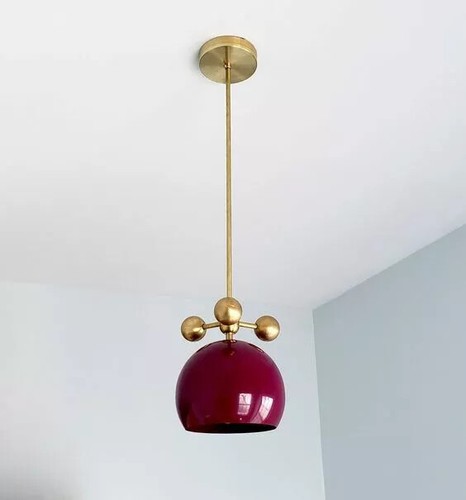 Large Loa Pendant with Brass Orbs Lamps Lighting Ceiling Fixture Green 1 Arms - Picture 5 of 6