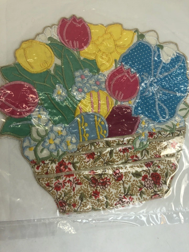 Spring Pastel Flower Basket Embroidered Iron On Patch Create A Craft Lot of 3 - Image 3 of 4