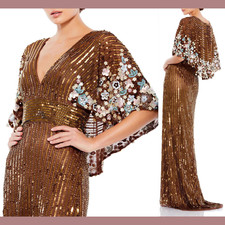 NWT Mac Duggal [ 12 ] 5221 Sequined Floral Embellished Cape Sleeve Gown #G1780
