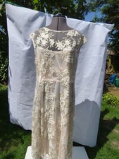 M&Co Boutique Ivory & Gold Embroidered Overlay Floral Sleeveless Dress Size 20