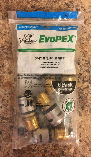 SharkBite K134A6 EvoPEX 3/4 in. x 3/4 in. MNPT Male Adapter 6 Pk