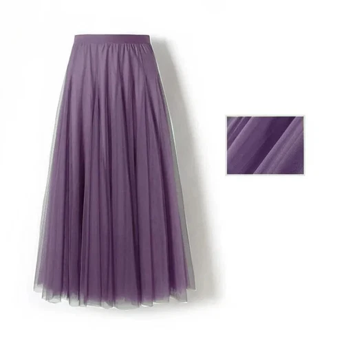Damen Plissee Midi Rock Elastisch Hohe Taille Damen Netz Rock A-Linie Röcke - Bild 53 von 53