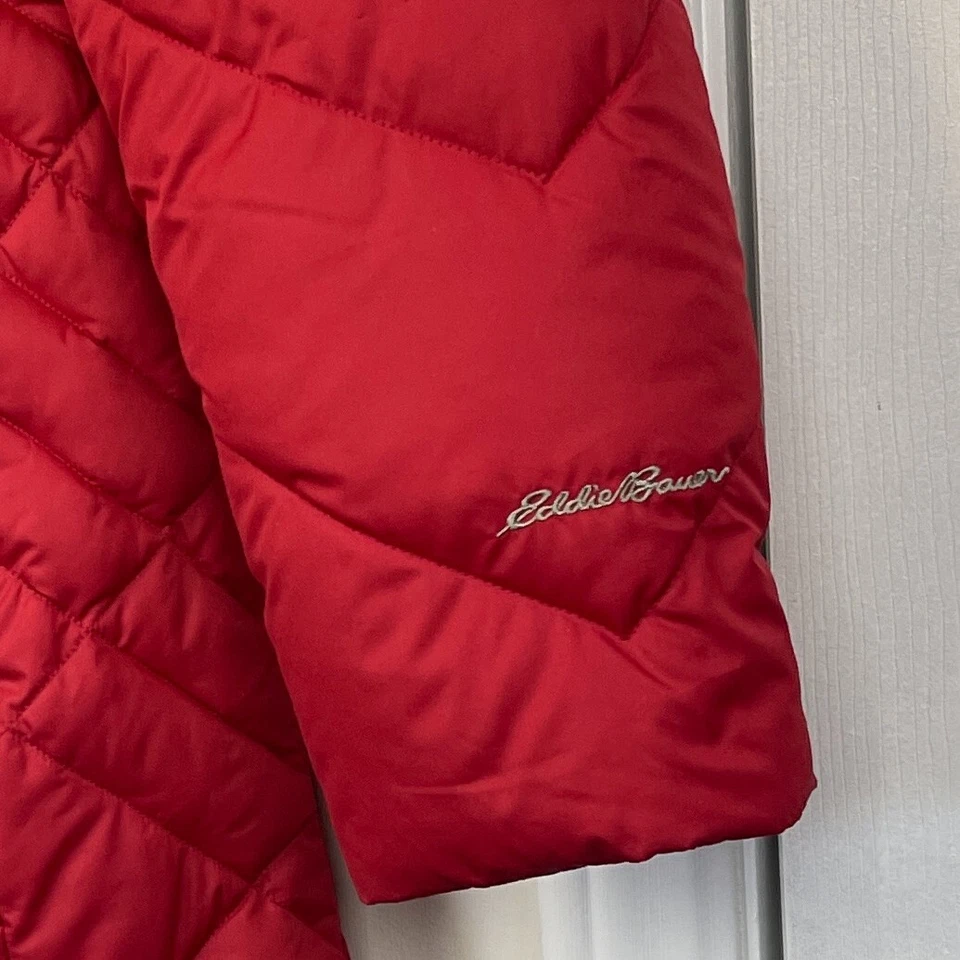 Chaqueta acolchada acolchada roja con cremallera completa Eddie Bauer para mujer M hasta la rodilla Foto 4 de 4