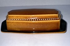 Plato de mantequilla marrón octágono vintage Sears Ironstone con tapa de cerámica