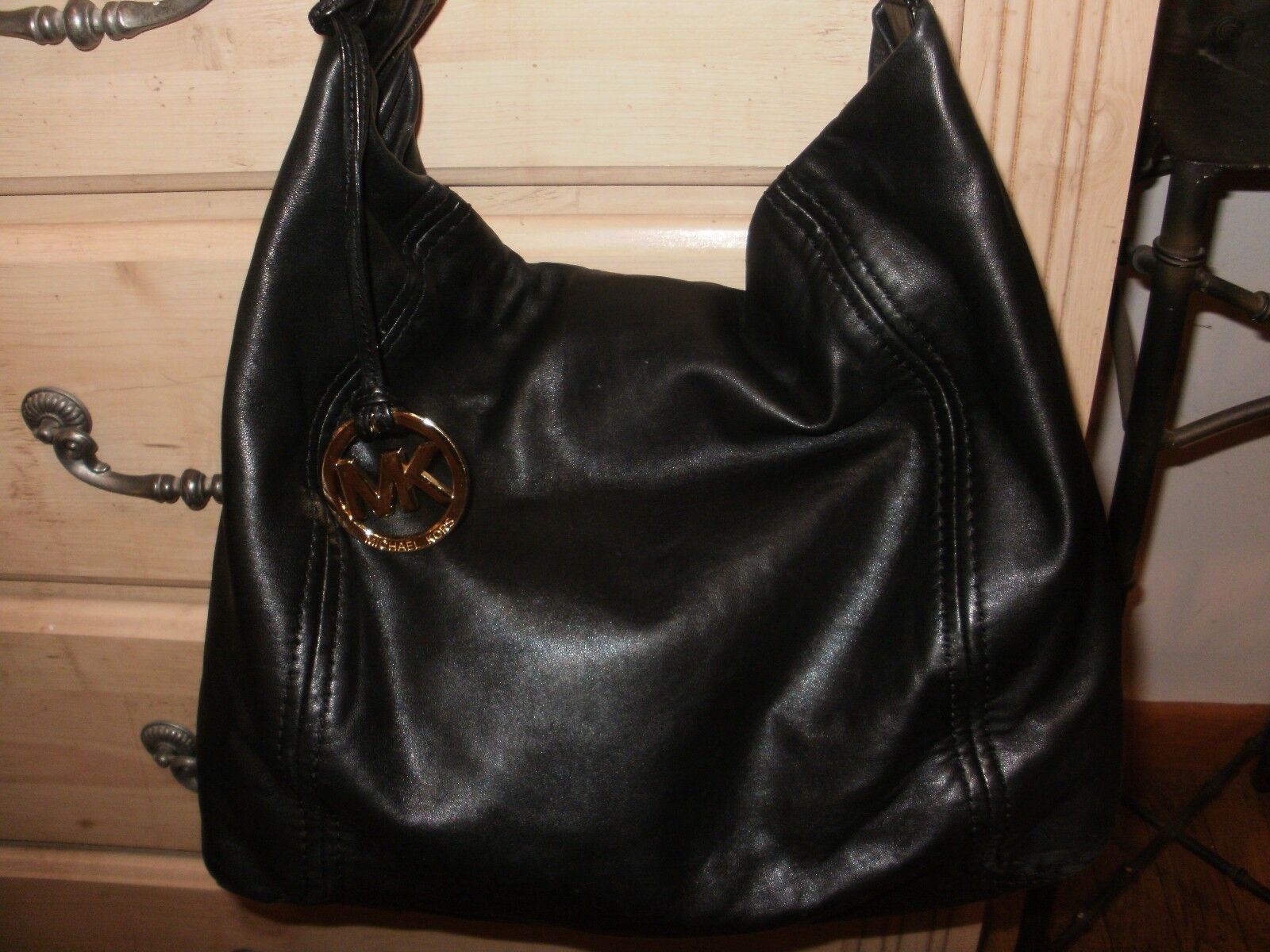 Michael Kors Black, Soft Leather Handbag with Gol… - image 1
