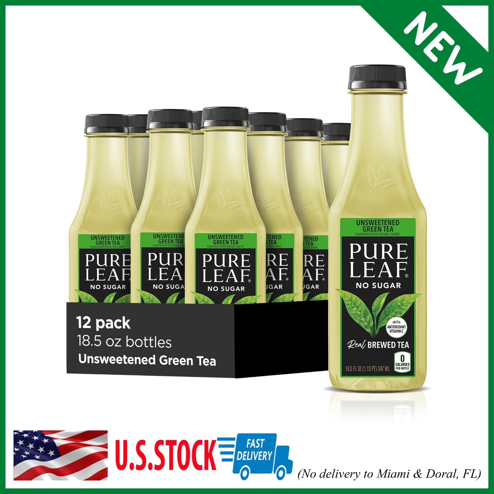 Pure Leaf Iced Tea, Unsweetened Green Tea, 18.5 Oz Bottles 1
