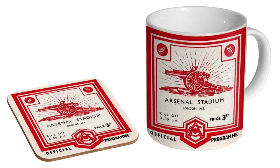 Arsenal Football Programme Collectors - Coffee / Tea Mug And Coaster Gift Set