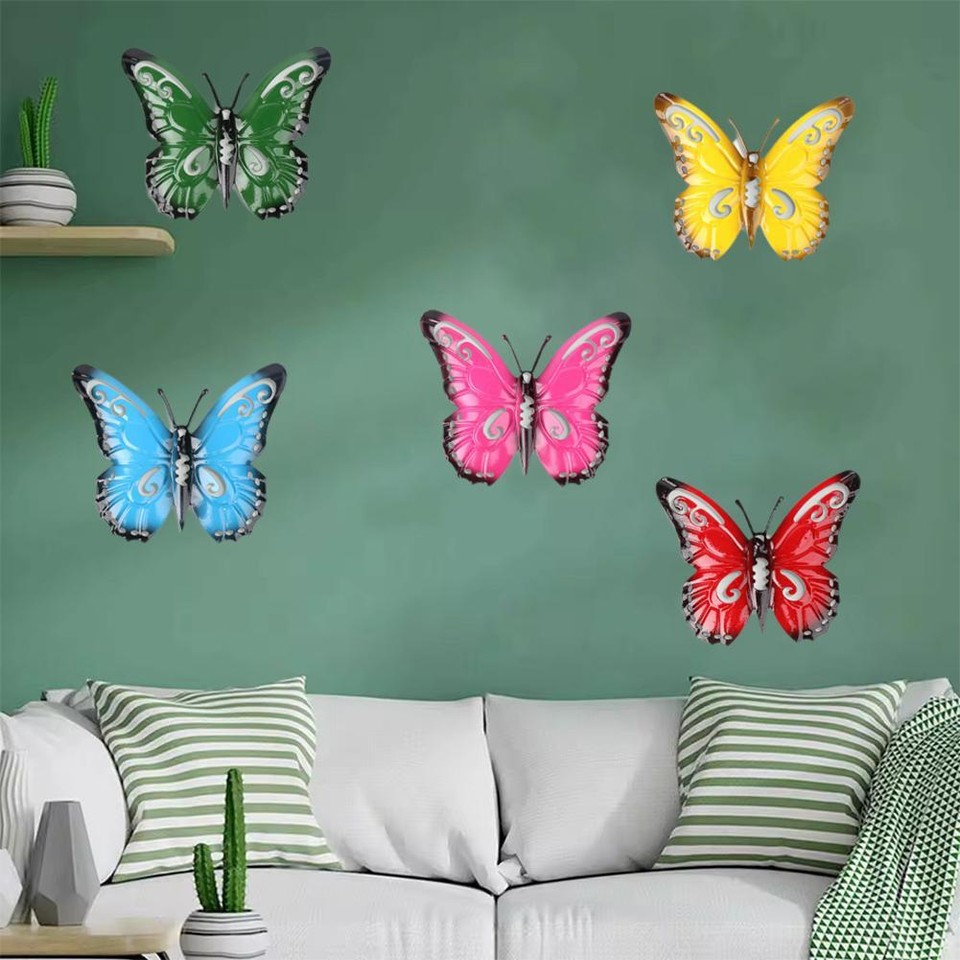 5 Pcs Colorful Metal Butterfly Yard Garden Decor Outdoor Lawn Wall Art