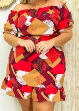 WOMEN PLUS SIZE RUFFLE OFF THE SHOULDER MINI DRESS ( ONE SIZE PLUS )