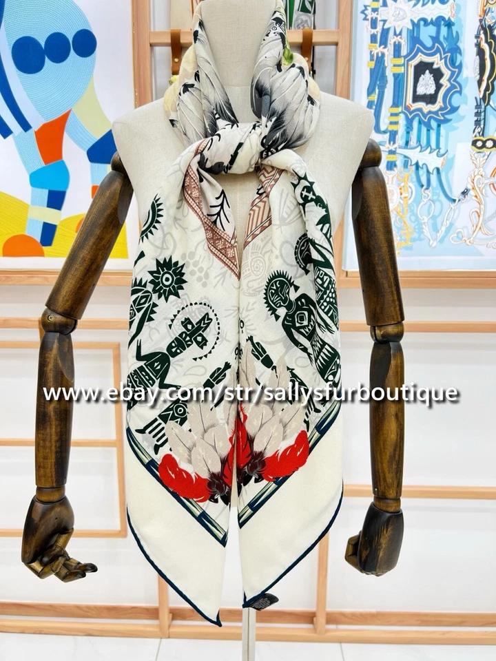 2025 Sallys 70% Cashmere 30% Silk Stole Aztec Print Double Face Scarf Shawl 53" - Image 3 of 4