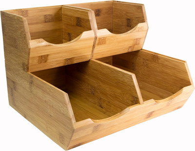 Bamboo Pantry Storage Bins - Stackable Baskets , Potato and Onion Storage, Wood 