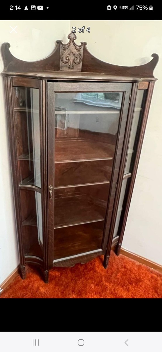 Great Antique Victorian Tiger Oak Corner China Cabinet | eBay