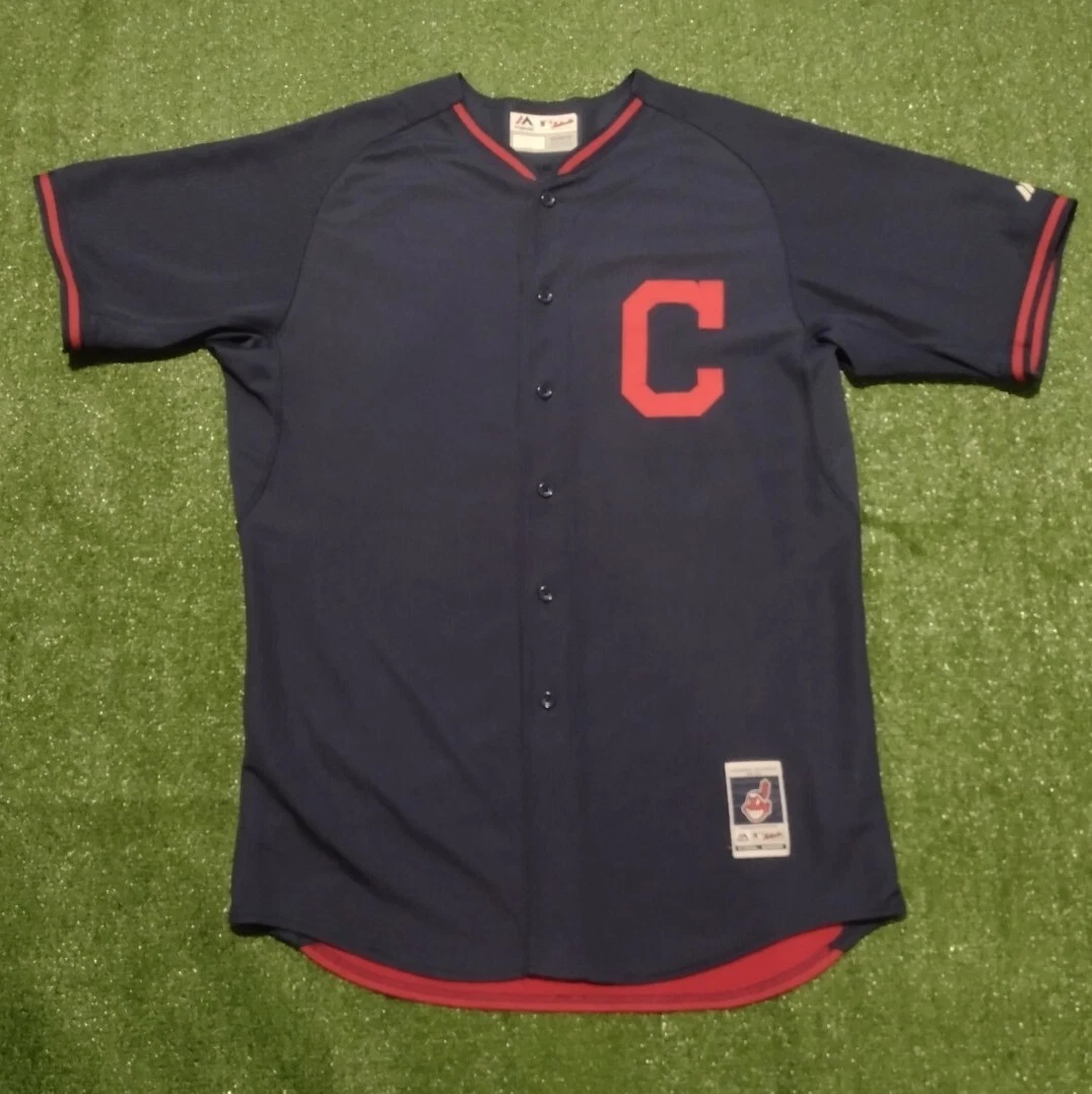 Majestic Cleveland Indians Jersey Men 48 Cool Base Navy Blue Blank Guardians