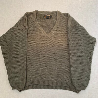 90s Eddie Bauer Men's Knitted V-Neck Jumper Sweater Long Sleeves Gray Size  Large