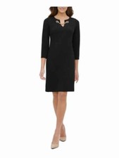 Tommy Hilfiger women's Grommet Split Neck Shift Dress - size 2 - Black