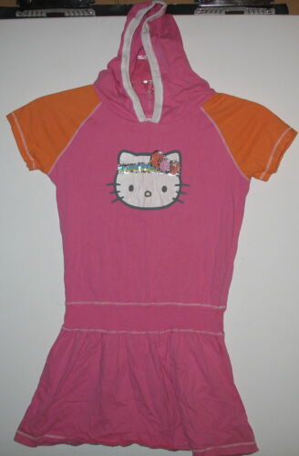 HELLO KITTY - EMBELLISHED  WITH BEADS & SEQUINS 100% COTTON DRESS WITH HOOD - L - Picture 1 of 4