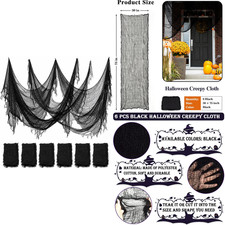 6 Pack Black Halloween Creepy Cloth 30x75 Inch Spooky Scary Gauze Outdoor Yard