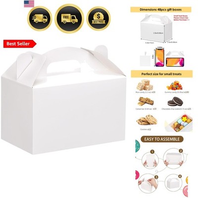48 Pack White Party Favor Treat Boxes, Gable Gift Boxes with Handles, Candy B...