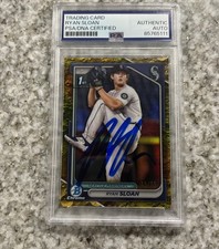 Ryan Sloan 2024 Bowman Chrome AUTO /75 YELLOW REFRACTOR PSA MARINERS #99