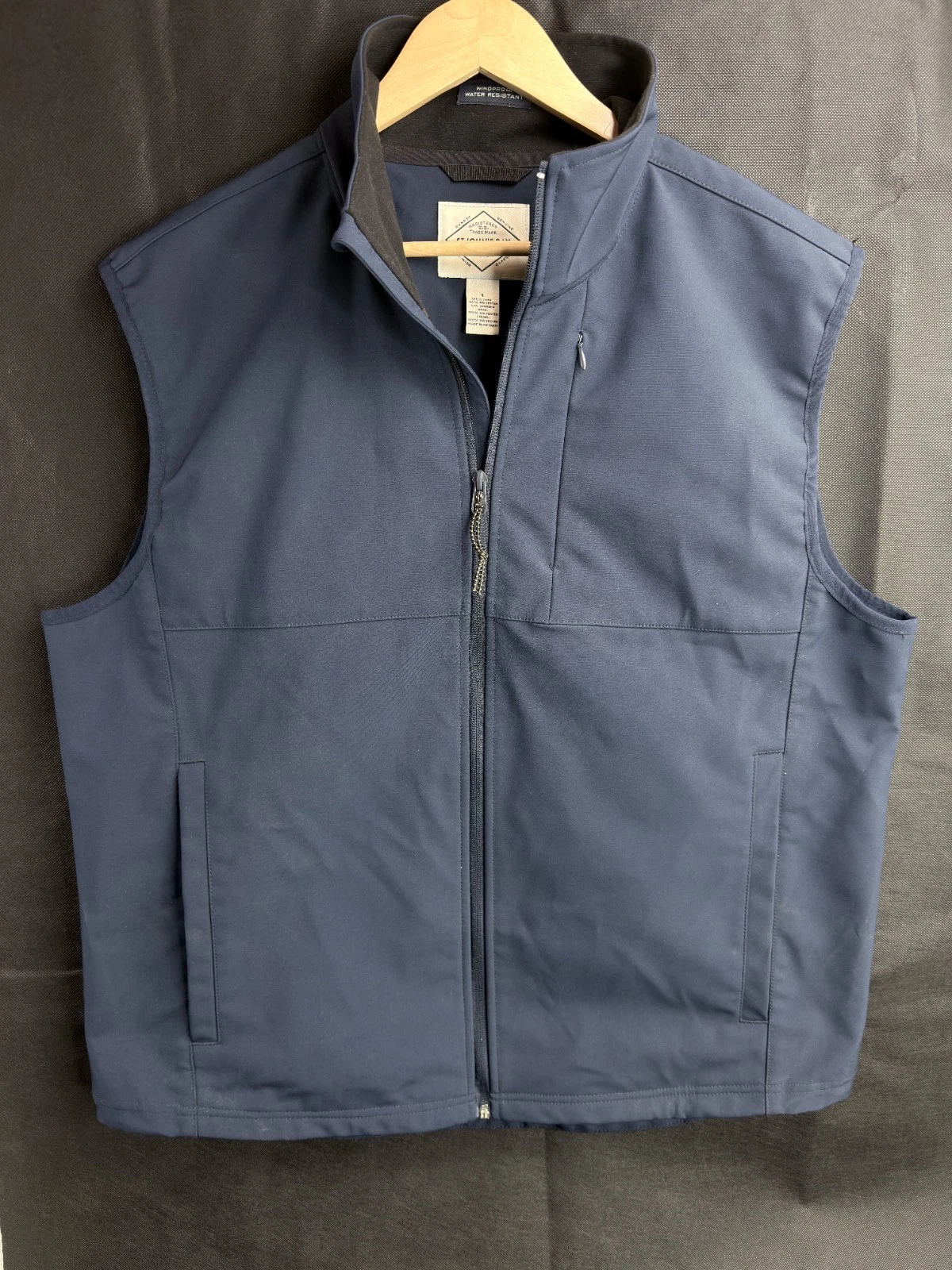 St. John's Bay Windproof Vest Men's L Blue Sleeveless Water-Resistant Full Zip