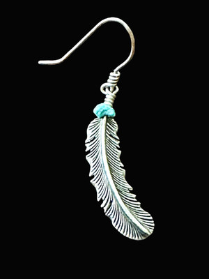 Native American Sterling Silver Turquoise Detailed Feather Dangle Single Earring