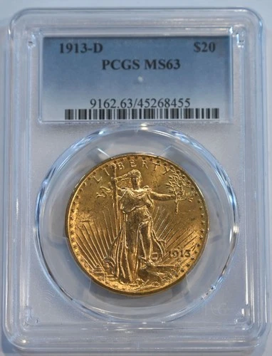 1913 D  $20 Saint-Gaudens  PCGS MS63  graded  Gold Double Eagle !!!!